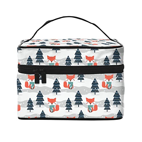 Kosmetiktasche, Organizer, schöner Weihnachtsmann und Tiere, tragbare Künstler-Aufbewahrungsbox, Reise-Make-up-Tasche für Frauen und Mädchen, Niedlicher Fuchs im Weihnachtsmotiv, Einheitsgröße von SJOAOAA