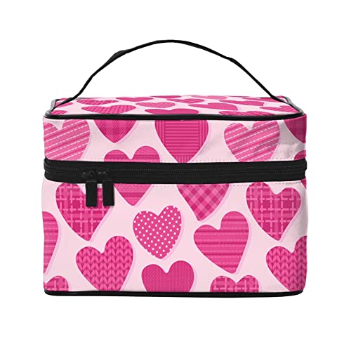 Kosmetiktasche, Organizer, verschiedene rosa Herzen, tragbare Künstler-Aufbewahrungsbox, Reise-Make-up-Tasche für Frauen und Mädchen, Verschiedene rosa Herzen, Einheitsgröße von SJOAOAA