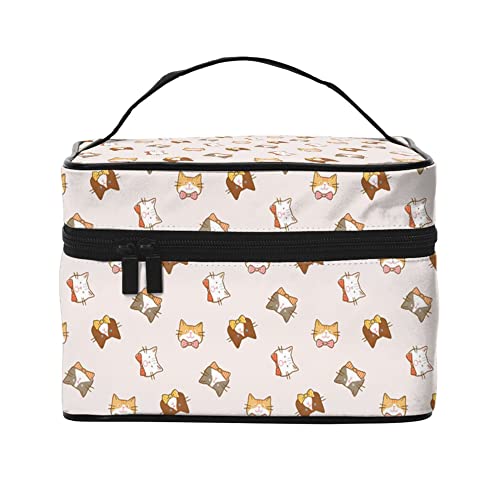 Kosmetiktasche Organizer Cartoon Französische Bulldogge Tragbare Künstler Aufbewahrungskoffer Reise Make-up Tasche für Frauen Mädchen, Nahtloses Katzengesicht-Muster, Einheitsgröße von SJOAOAA