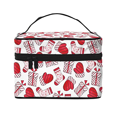 Kosmetiktasche Organizer Grün Rot Weihnachtsbaum Tragbare Künstler Aufbewahrungsbox Reise Make-up Tasche für Frauen Mädchen, Festliche Weihnachts-Elemente, Einheitsgröße von SJOAOAA