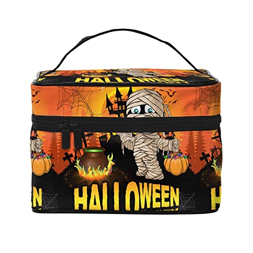 Kosmetiktasche Organizer Halloween Elemente Muster 50 Tragbare Künstler Aufbewahrungskoffer Reise Make-up Tasche für Frauen Mädchen, Halloween Party Muster 1, Einheitsgröße von SJOAOAA