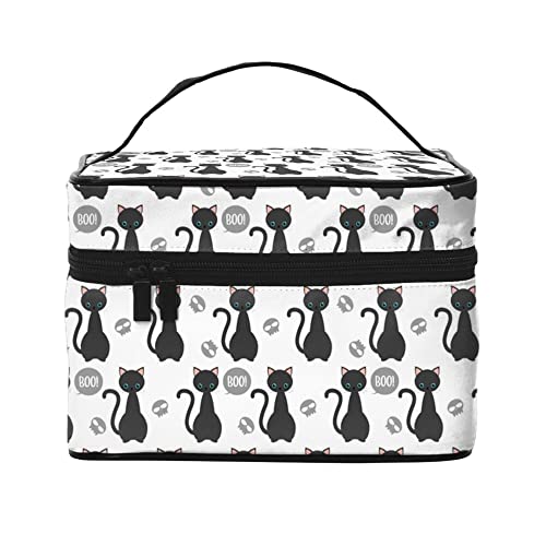 Kosmetiktasche Organizer Halloween Katzen Schwarz Tragbare Künstler Aufbewahrungskoffer Reise Make-up Tasche für Frauen Mädchen, Halloween Katzen schwarz, Einheitsgröße von SJOAOAA