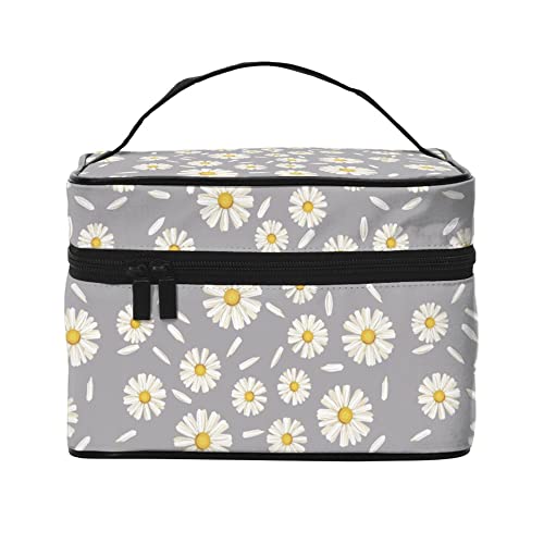 Kosmetiktasche Organizer Kamille Blumen Tragbare Künstler Aufbewahrungsbox Reise Make-up Tasche für Frauen Mädchen, Abstraktes Gänseblümchen-Muster, Einheitsgröße von SJOAOAA