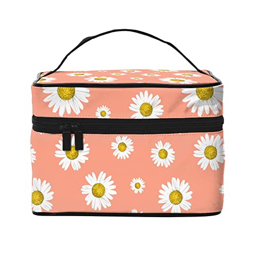 Kosmetiktasche Organizer Kamille Blumen Tragbare Künstler Aufbewahrungsbox Reise Make-up Tasche für Frauen Mädchen, Niedliches Gänseblümchen-Muster, Einheitsgröße von SJOAOAA