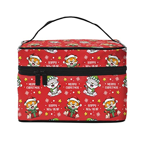 Kosmetiktasche Organizer Katze auf Weihnachten Kostüm Tragbare Künstler Aufbewahrungsbox Reise Make-up Tasche für Frauen Mädchen, Merry Xmas Cats, Einheitsgröße von SJOAOAA