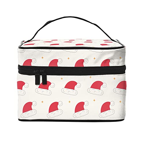 Kosmetiktasche Organizer Katze auf Weihnachten Kostüm Tragbare Künstler Aufbewahrungsbox Reise Make-up Tasche für Frauen Mädchen, Nikolausmütze, Einheitsgröße von SJOAOAA