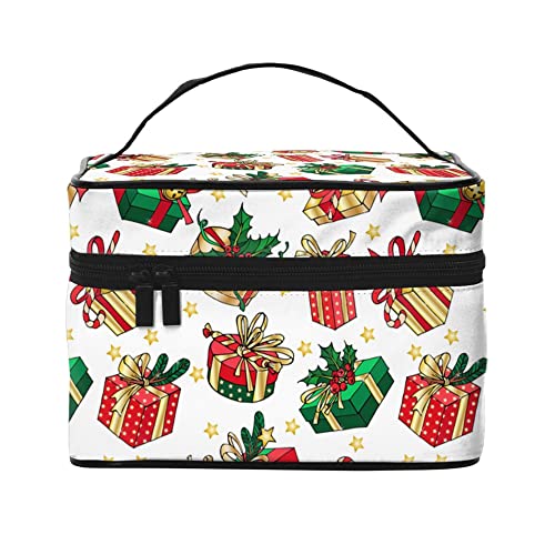 Kosmetiktasche Organizer Katze auf Weihnachten Kostüm Tragbare Künstler Aufbewahrungsbox Reise Make-up Tasche für Frauen Mädchen, Verschiedene Weihnachts-Geschenkboxen, Einheitsgröße von SJOAOAA