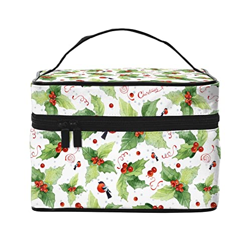 Kosmetiktasche Organizer Rentier Halten Geschenke Tragbare Künstler Aufbewahrungskoffer Reise Make-up Tasche für Frauen Mädchen, Aquarell-Weihnachts-Hintergrund, Einheitsgröße von SJOAOAA