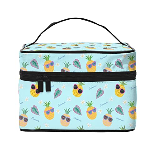 Kosmetiktasche Organizer Schachfiguren Tragbare Künstler Aufbewahrungskoffer Reise Make-up Tasche für Frauen Mädchen, Cartoon-Ananas mit Sonnenbrille, Einheitsgröße von SJOAOAA