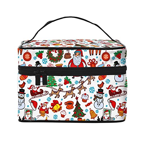 Kosmetiktasche Organizer Vintage Weihnachten Muster Tragbare Künstler Aufbewahrungsbox Reise Make-up Tasche für Frauen Mädchen, Nahtloser Weihnachtshintergrund, Einheitsgröße von SJOAOAA