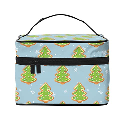 Kosmetiktasche Organizer Vintage Weihnachten Muster Tragbare Künstler Aufbewahrungsbox Reise Make-up Tasche für Frauen Mädchen, Weihnachtsbaum Keks, Einheitsgröße von SJOAOAA