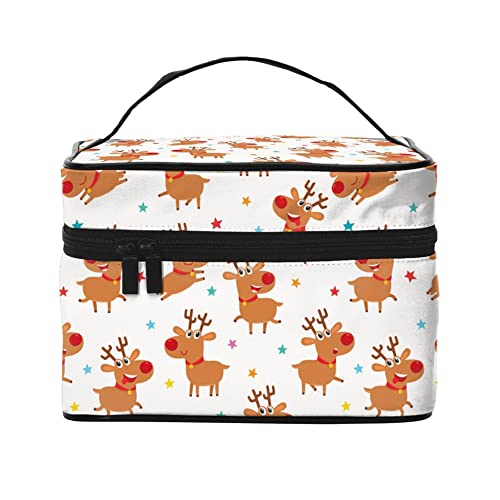 Kosmetiktasche Organizer Weihnachten Hirsch Tragbare Künstler Aufbewahrungsbox Reise Make-up Tasche für Frauen Mädchen, Niedliche Cartoon-Rentiere, Einheitsgröße von SJOAOAA