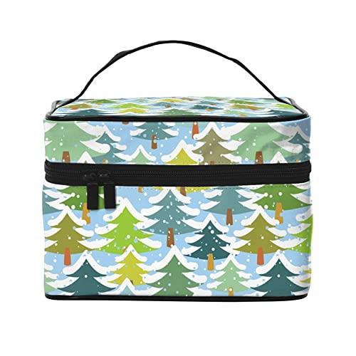 Kosmetiktasche Organizer Weihnachten Hirsch Tragbare Künstler Aufbewahrungsbox Reise Make-up Tasche für Frauen Mädchen, Schnee auf Bäumen, Einheitsgröße von SJOAOAA