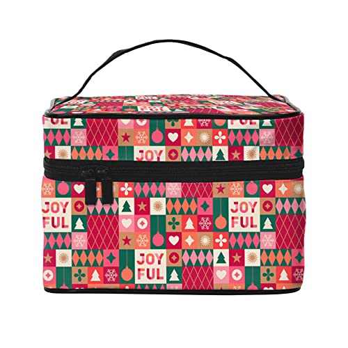 Kosmetiktasche Organizer Weihnachten Nahtlos Weihnachtsmann Muster Tragbare Künstler Aufbewahrungskoffer Reise Make-up Tasche für Frauen Mädchen, Fröhliches Weihnachten, Einheitsgröße von SJOAOAA