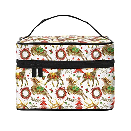 Kosmetiktasche Organizer Weihnachten Thema Katze Tragbare Künstler Aufbewahrungskoffer Reise Make-up Tasche für Frauen Mädchen, Aquarell Weihnachten Hirsch, Einheitsgröße von SJOAOAA