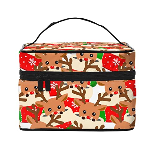 Kosmetiktasche Organizer Weihnachten Thema Katze Tragbare Künstler Aufbewahrungskoffer Reise Make-up Tasche für Frauen Mädchen, Weihnachtliches Rentier, Einheitsgröße von SJOAOAA