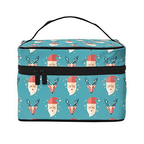 Kosmetiktasche Organizer Weihnachten Zuckerstange Tragbare Künstler Aufbewahrungsbox Reise Make-up Tasche für Frauen Mädchen, Weihnachtsmann und Hirschkopf, Einheitsgröße von SJOAOAA