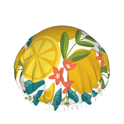 Lemon And Pretty Flower Duschhaube für Frauen, Schichten, Baden, Dusche, wiederverwendbar, elastisches Band, Stretch-Saum, Haarhut von SJOAOAA