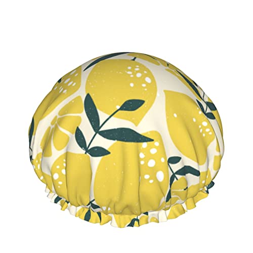 Lemon Hand Drawn Duschhaube Für Frauen, Schichten Baden Dusche Wiederverwendbare Elastische Band Stretch Hem Haar Hut von SJOAOAA