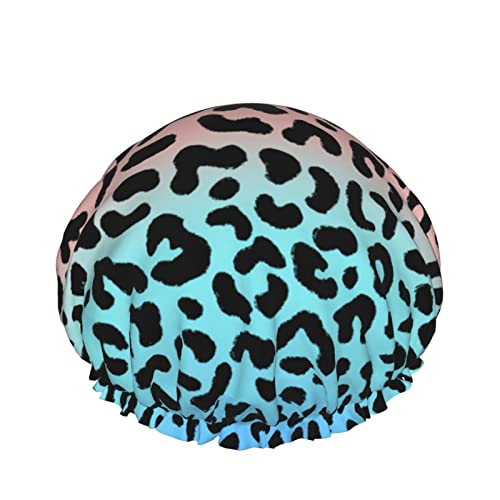 Leopard Grain Duschhaube für Frauen, Schichten Baden Dusche Wiederverwendbares Gummiband Stretch Hem Haar Hut von SJOAOAA