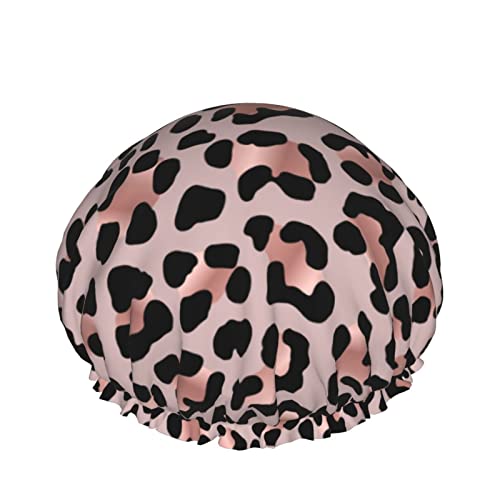 Leopard Rose Gold Textur Duschhaube für Frauen, Schichten Baden Dusche Wiederverwendbare Gummiband Stretch Hem Haar Hut von SJOAOAA