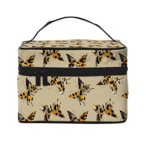 Leoparden-Haut-Reise-Make-up-Tasche für Frauen, große Kosmetiktaschen, tragbare Make-up-Organizer-Tasche, Urlaub, Kulturbeutel, Mädchen, Make-up-Aufbewahrungskoffer, Leopard Skin Butterfly, Einheitsgröße von SJOAOAA