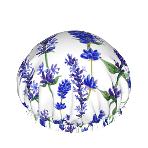 Lila Lavendel Blume Duschhaube Für Frauen Schichten Baden Dusche Wiederverwendbare Elastische Band Stretch Hem Haar Hut von SJOAOAA