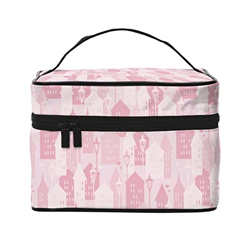 Make-up-Tasche, Reise-Kosmetiktasche für Frauen und Mädchen, große Make-up-Organizer-Tasche, tragbare Kulturbeutel, rosa Haus, Pink House, Einheitsgröße von SJOAOAA