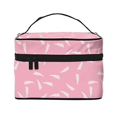 Make-up-Tasche, Reise-Kosmetiktasche für Frauen und Mädchen, große Make-up-Organizer-Tasche, tragbare Kulturbeutel, rosa Haus, Pink Leaf, Einheitsgröße von SJOAOAA