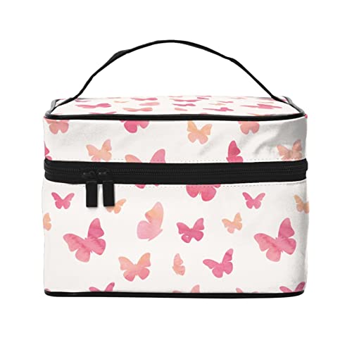 Make-up-Tasche, Reise-Kosmetiktasche für Frauen und Mädchen, große Make-up-Organizer-Tasche, tragbare Kulturbeutel, rosa Schmetterling, rosa Schmetterling (Pink Butterfly), Einheitsgröße von SJOAOAA