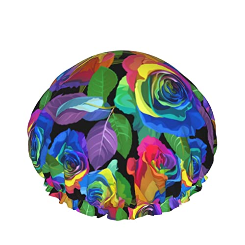 Mehrfarbige Rosen Duschhaube für Frauen, Schichten Baden Dusche Wiederverwendbares Gummiband Stretch Saum Haar Hut von SJOAOAA