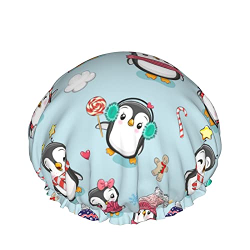 Nette Cartoon Pinguine Duschhaube für Frauen, Schichten Baden Dusche Wiederverwendbare Gummiband Stretch Hem Haar Hut von SJOAOAA