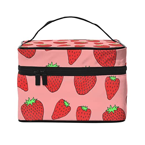 Niedliche Erdbeer-Kosmetiktasche, tragbarer Reise-Organizer, großes Fassungsvermögen, geeignet für Mädchen und Damen, Kosmetiktasche Erdbeere 1, Einheitsgröße von SJOAOAA
