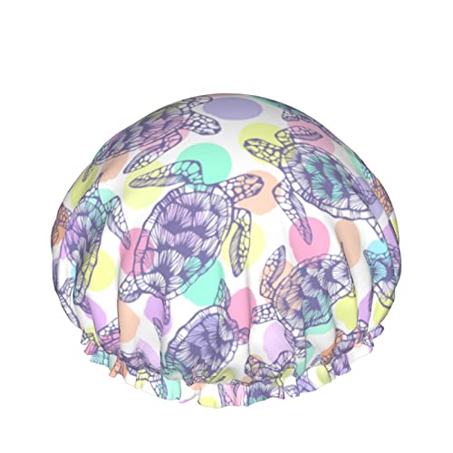 Niedliche Schildkröte Hand gezeichnete Duschhaube für Frauen, Schichten Baden Dusche Wiederverwendbare Gummiband Stretch Hem Haar Hut von SJOAOAA