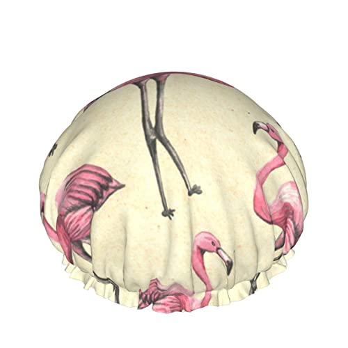 Pinker Flamingo-Duschhaube für Frauen, Schichten, Baden, Dusche, wiederverwendbar, elastisches Band, Stretch-Saum, Haarhut von SJOAOAA