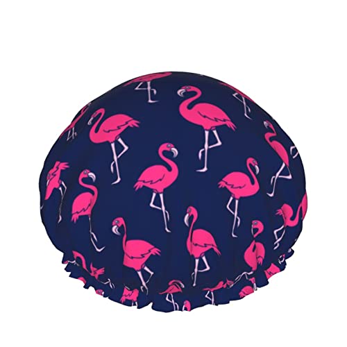 Pinker Flamingo-Duschhaube für Frauen, Schichten, Baden, Dusche, wiederverwendbar, elastisches Band, Stretch-Saum, Haarhut von SJOAOAA