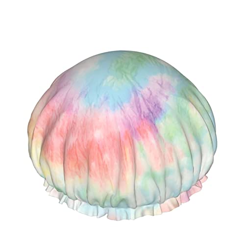 Regenbogen-Spirale Tie Dye Duschhaube für Frauen, Schichten Baden Dusche Wiederverwendbares Gummiband Stretch Saum Haar Hut von SJOAOAA