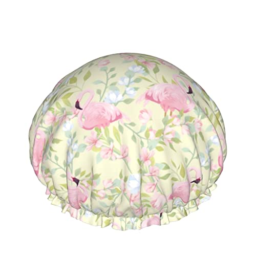 Rosa Blumen und Flamingo Duschhaube für Frauen, Schichten Baden Dusche Wiederverwendbare Gummiband Stretch Hem Haar Hut von SJOAOAA