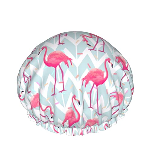 Rosa Flamingos Duschhaube für Frauen, Schichten Baden Dusche Wiederverwendbares Gummiband Stretch Saum Haar Hut von SJOAOAA