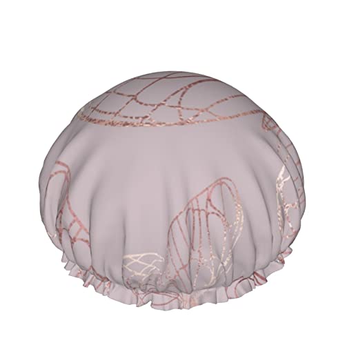 Rose Gold Schmetterling Muster Duschhaube Für Frauen Schichten Baden Dusche Wiederverwendbar Elastisches Band Stretch Hem Haar Hut von SJOAOAA