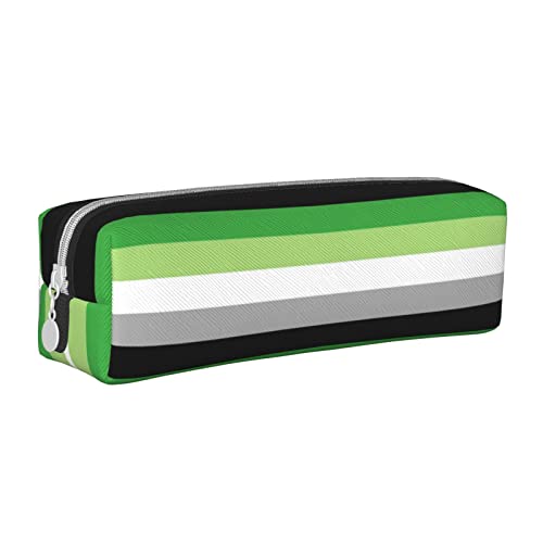 SJOAOAA Aromantic Stolz Flagge Federmäppchen Halter Tasche mit Reißverschluss Leder Stift Bleistift Taschen Box Organizer für Damen Herren Büro, weiß, Einheitsgröße, Federmäppchen aus Leder von SJOAOAA