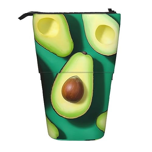 SJOAOAA Avocado Obst Stehendes Federmäppchen, niedliche Stifttasche, Teleskop-Schreibwaren-Tasche, Make-up-Kosmetiktasche für Frauen Büro, Schwarz , Einheitsgröße, Stehendes Federmäppchen von SJOAOAA