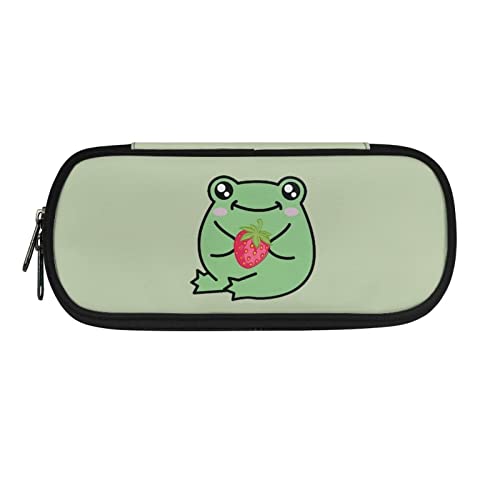 SJOAOAA Axolotl Federmäppchen für Mädchen und Frauen, leichtes Make-up-Tasche mit doppeltem Reißverschluss und Stiftfächern, 22,4 x 4,3 x 10,4 cm, Schreibwaren-Tasche für Mädchen, Frosch Erdbeere, von SJOAOAA