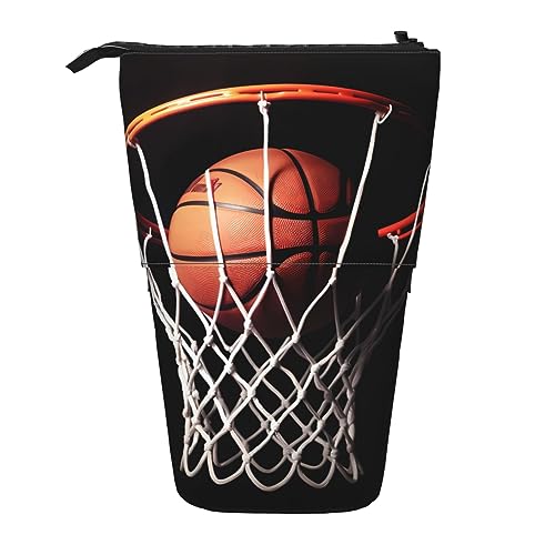 SJOAOAA Basketball-Bleistiftetui, niedliches Stifteetui, Teleskop-Schreibwaren-Beutel, Make-up-Kosmetiktasche für Frauen, Büro, Schwarz , Einheitsgröße, Stehendes Federmäppchen von SJOAOAA