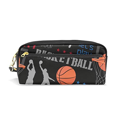SJOAOAA Basketball-Sport-Federmäppchen, großes Fassungsvermögen, PU-Leder, Stifttasche, Make-up-Tasche, Geldbörse, Reißverschluss, Schreibwaren für Jungen, Mädchen, Teenager, Frauen, siehe abbildung, von SJOAOAA