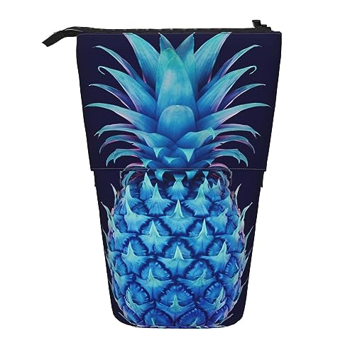 SJOAOAA Blaue Ananas-Druck-Bleistift-Tasche, Stand-Up Retractable Pencil Box Organizer Stifthalter Aufbewahrungstasche Kosmetiktasche für Büro Teenager Urlaub Geschenk, Siehe Abbildung, Einheitsgröße, von SJOAOAA