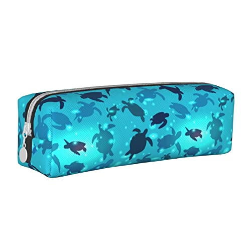 SJOAOAA Blaue Meeresschildkröte Muster Bleistift Fall Halter Pouch mit Reißverschluss Leder Stift Bleistift Taschen Box Organizer Kosmetik Make-up Tasche Aufbewahrungstasche, weiß, Einheitsgröße, von SJOAOAA