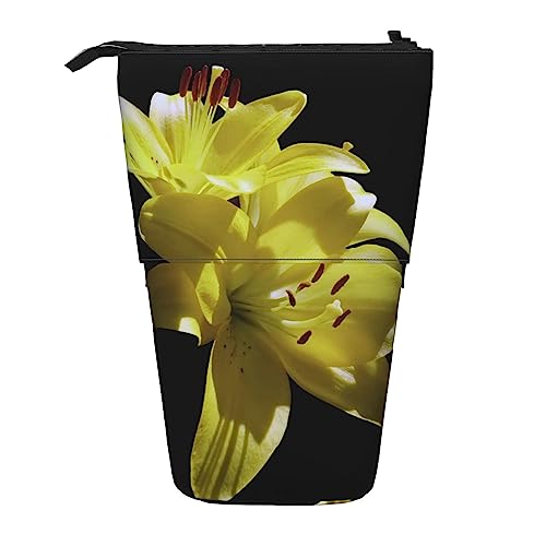 SJOAOAA Blume mit gelb bedrucktem Federmäppchen Stand Up Bleistift Beutel Teleskop Bleistift Halter Fall Schreibwaren Organizer Make-up Tasche mit Reißverschluss, gelb, Einheitsgröße, Stehendes von SJOAOAA