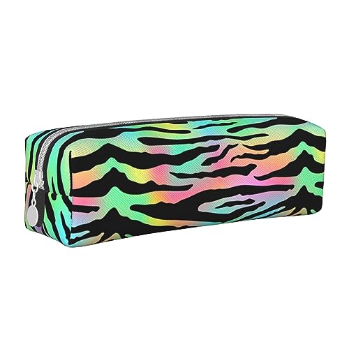 SJOAOAA Bunte Neon Tiger Muster Bleistift Fall Pouch Stift Halter Leder Bleistift Taschen Box Organizer Reißverschluss Kosmetik Make-up Aufbewahrungstasche, weiß, Einheitsgröße, Federmäppchen aus von SJOAOAA