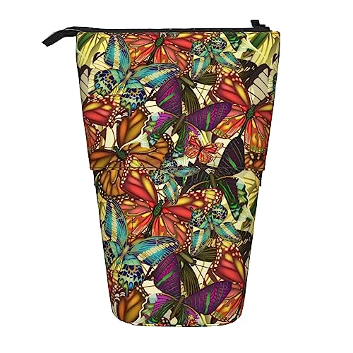 SJOAOAA Bunte Schmetterlinge Bleistift Fall Teleskop Schreibwaren Stift Tasche Stand Up Bleistift Beutel Bleistift Tasse mit Reißverschluss Bleistift Tasche, Schwarz , Einheitsgröße, Stehendes von SJOAOAA